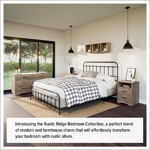 Prepac Rustic Ridge Farmhouse 6-Drawer Double Dresser Brown Dresser for Bedro...