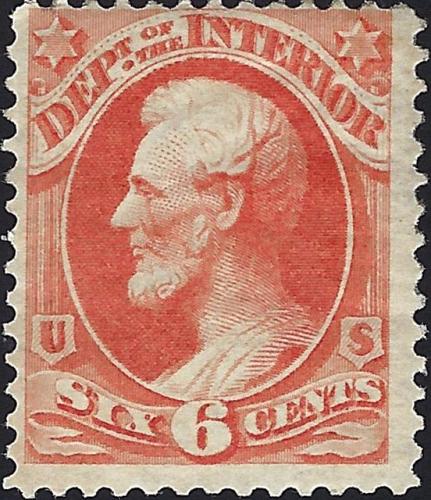US Scott #O18 MNH OG VF 6 Cent 1873 Official Dept of Interior Stamp CV 160.00