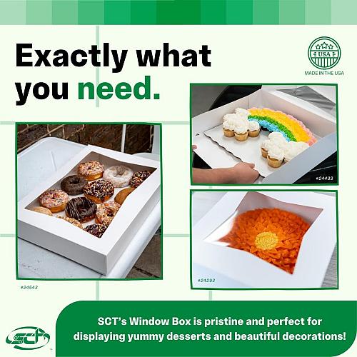 Southern Champion Tray 24573 Paperboard White Window Bakery Box 16" Length x ...