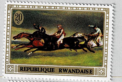 Rwanda Painting men on horses 20 Unused (BP86810)