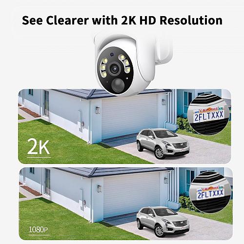 SEHMUA 2K Solar Security Cameras Wireless Outdoor 2 Pack 360° View Pan/Tilt W...