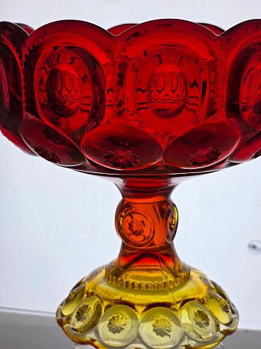 LE Smith glass large Red moon and stars footed bowl