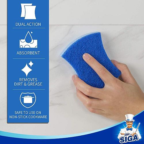 MR.SIGA Non-Scratch Cellulose Scrub Sponge Dual-Sided Dishwashing Sponge for ...