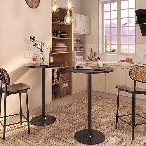 Furmax Bistro Pub Table 2 Pack Round Bar Height Cocktail Table Metal Base MDF...