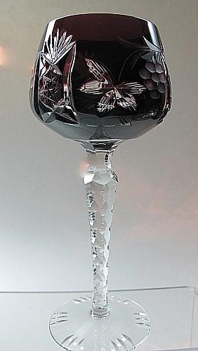 Imperlux Amethyst cased Crystal 24% lead tall hock glass cut to clear grapes