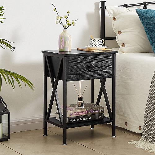VECELO Night Stands for Bedroom Rustic Nightstand (Set of 2), Classic Black