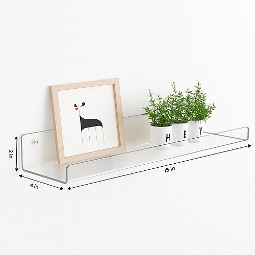 upsimples 6 Pack Acrylic Shelves for Wall Storage 15" x 4“ Floating Bookshelv...