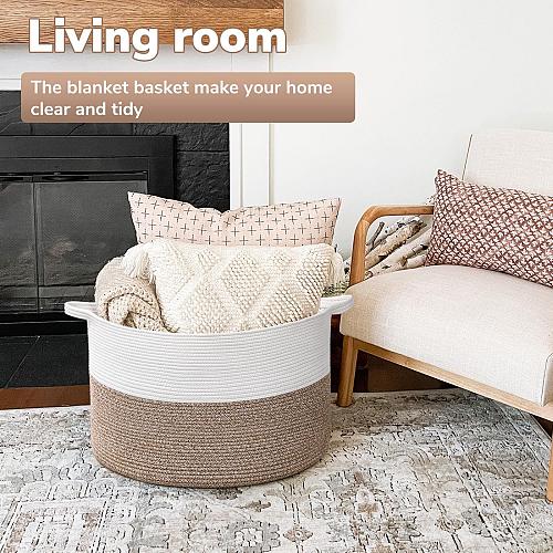 Goodpick Large Storage Basket 83L Blanket Basket for Living Room Woven Storag...