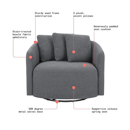 Beautiful Drew Chair by Drew Barrymore Charcoal Boucle