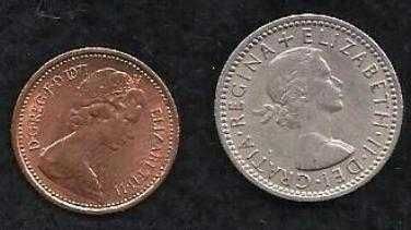 UK England 1955 Six (6)PENCE COINS Ruler Elizabeth II Plus Bonus Half Penny 1971