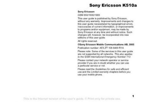 SONY ERICSSON K510A MOBILE PHONE OPERATING GUIDE Manual by download Mauritron #2