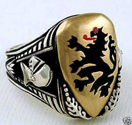 Heraldic Lion Mens Shield ring sterling silver Bronze