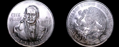 1978 Mexican 100 Peso World Silver Coin - Mexico Morelos