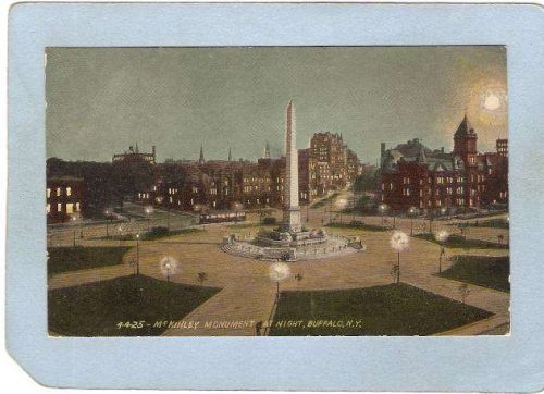 New York Buffalo McKinley Monument At Night Street Scene w/Trolley Car ny_~2588