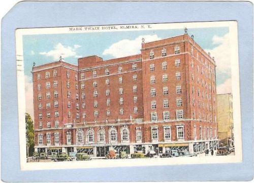 New York Elmira Mark Twain Hotel Street Scene Intersection w/Old Cars ny_b~1061