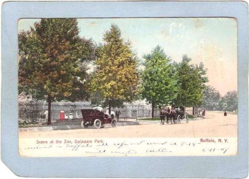 New York Buffalo Scene At The Zoo Delaware Park Street Scene w/Old Car & H~2853
