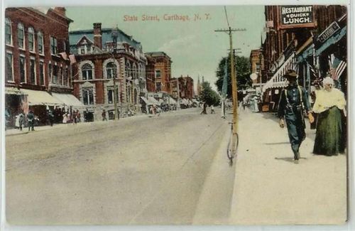 New York Carthage State Street Unpaved Road w/Old Buildings Bicycle Old Ca~218