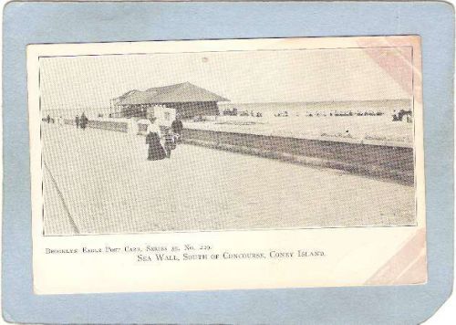 New York Coney Island Amusement Park Postcard Sea Wall South Of Concourse ~356