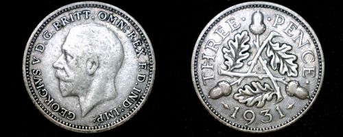 1931 Great Britain 3 Pence World Silver Coin - UK