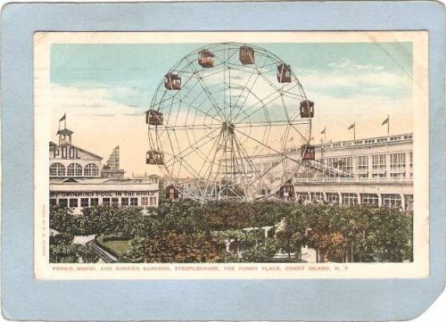 New York Coney Island Amusement Park Postcard Steeplechase Park Ferris Whe~392