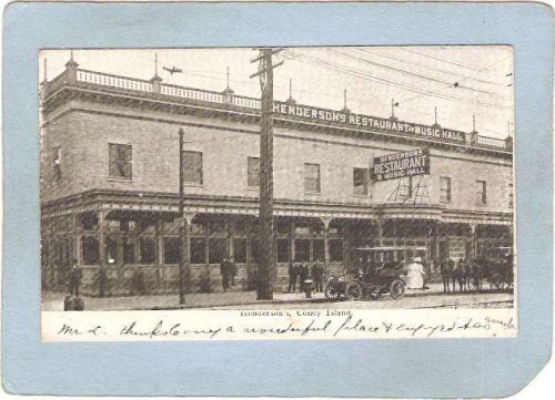 New York Coney Island Amusement Park Postcard Henderson's Restaurant Music~372