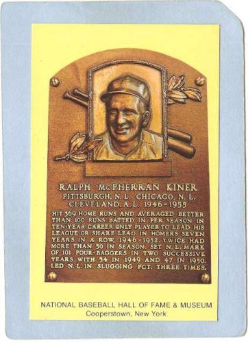New York Cooperstown Sport Baseball Plaque Of Ralph McPherran Kiner Electe~74