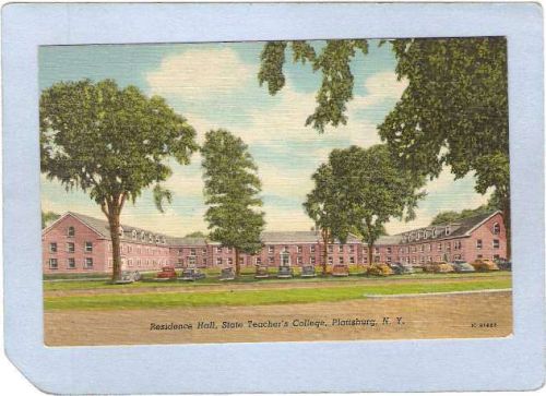 New York Plattsburg Residence Hall State Teachers College w/Old Cars ny_bo~1184