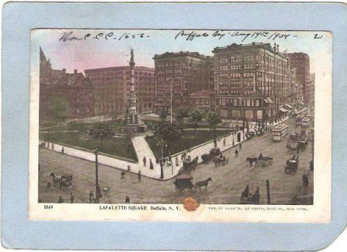New York Buffalo Lafayette Square Street Scene Intersection w/3 Trolley Ca~2882