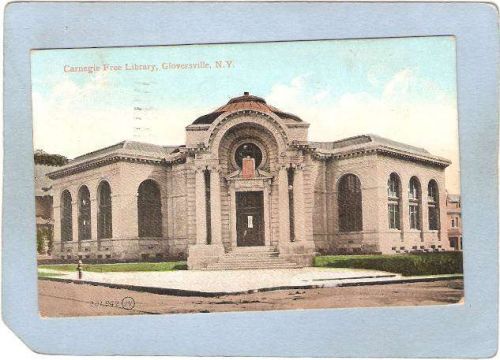 New York Gloversville Carnegie Free Library Street Scene Intersection w/Tr~1991
