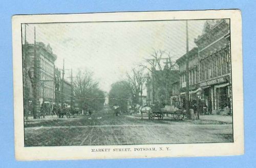 New York Potsdam Market St Street Scene w/Old Buildings Horses and Wagons~327