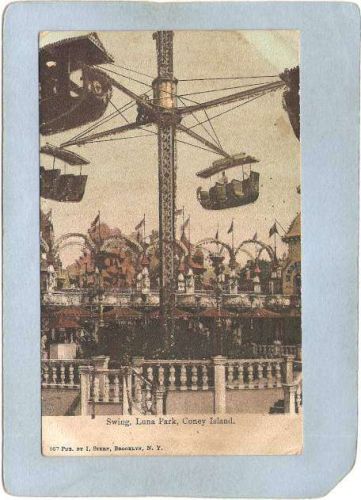 New York Coney Island Amusement Park Postcard Luna Park Swing w/Silver Spa~429