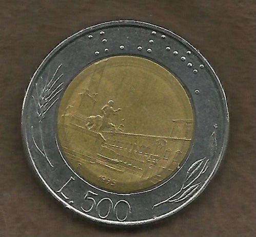 Italy 500 Lire 1995 Piazza del Quirinale Braille Bi-Metallic