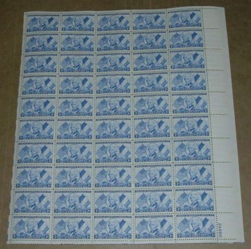 US, Scott# 1010, three cent Marquis de Lafayette sheet of 50 stamps