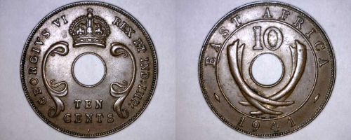 1941-I East African 10 Cent World Coin - British Admin Kenya