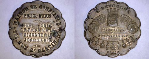 Undated Brass Jeweller's Advertising Token Paris France