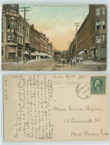 New York Johnstown West Main St Looking East Trolley Car and Tracks Old bu~189