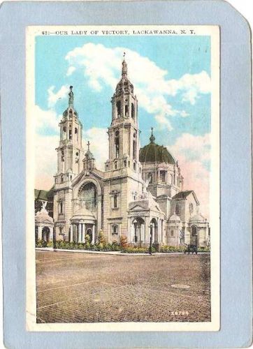 New York Lackawanna Our Lady Of Victory Street Scene Intersection w/Old Ca~2405