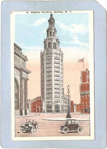 New York Buffalo Electric Building Street Scene Intersection w/Trolley Tra~2698
