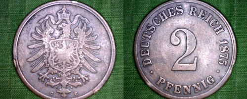 1875 C German 2 Pfennig World Coin - Germany