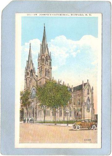 New York Buffalo St Joseph's Cathedral Street Scene w/Old Car ny_box4~2654