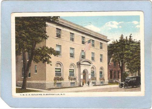 New York Gloversville Y M C A Building Street Scene w/Old Car & Trolley Tr~2009