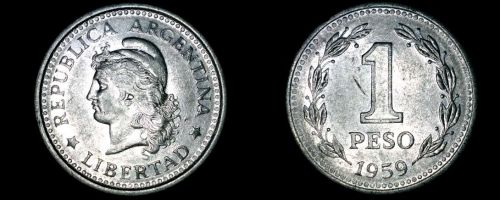 1959 Argentina 1 Peso World Coin