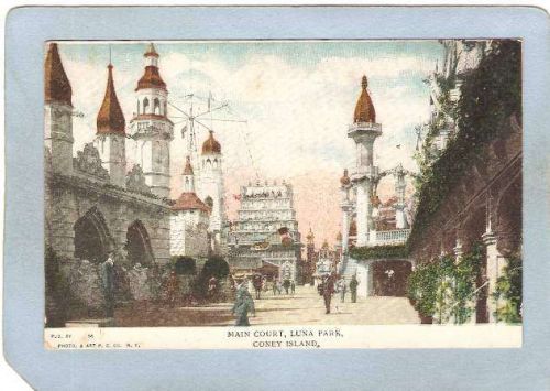 New York Coney Island Amusement Park Postcard Luna Park Main Court w/Silve~449