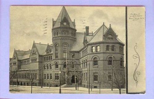 New York Buffalo Public Library View Large Old Building w/Small Clock In T~50