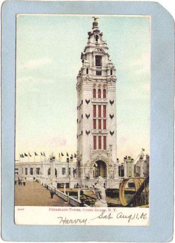New York Coney Island Amusement Park Postcard Dreamland Tower Undivided Ba~408