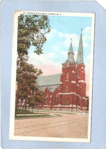 New York Elmira St Patricks Church Street Scene Intersection w/Trolley Tra~1065
