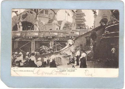 New York Coney Island Amusement Park Postcard Luna Park Helter Skelter Sli~433
