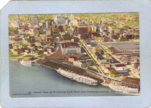 New York Buffalo Aerial View Of Waterfront Dock Area & Downtown ny_box4X1~2666