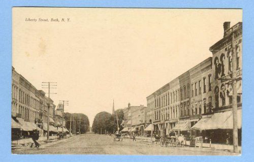 New York Bath Liberty St Street Scene w/Old Buildings Horses and Wagons~336