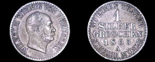 1865-A German States Prussia 1 Groschen World Silver Coin - Germany